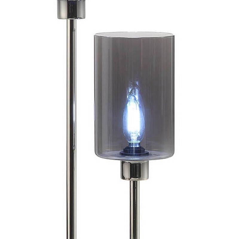 29 Inch Table Lamp with Dual Gray Shade, Glass and Metal, Nickel Finish-Benzara
