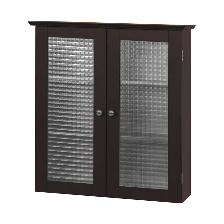 Teamson Home Chesterfield Removable Wooden Wall Cabinet with 2 Waffle Glass Doors- Espresso