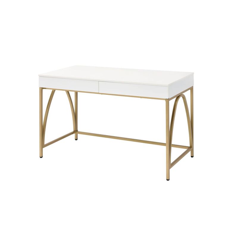 Lightmane Desk, White High Gloss & Gold 92660