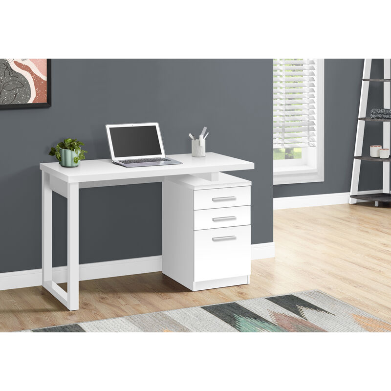 Monarch Specialties I 7690 Computer Desk, Home Office, Laptop, Left, Right Set-up, Storage Drawers, 48"L, Work, Laminate, White, Contemporary, Modern