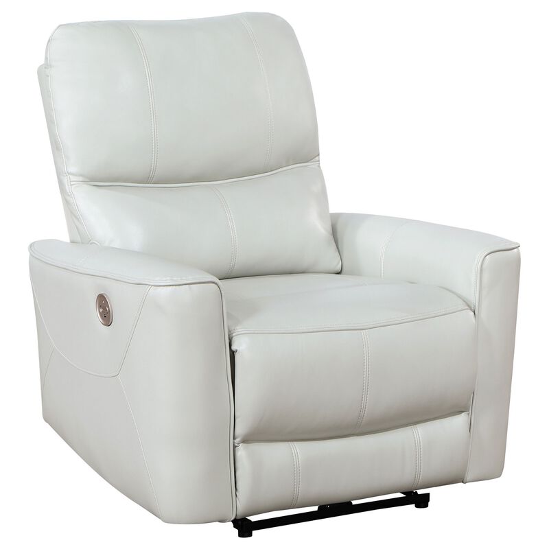 Lima Power Recliner Chair, Ivory Faux Leather, USB Port, Foam Cushions - Benzara