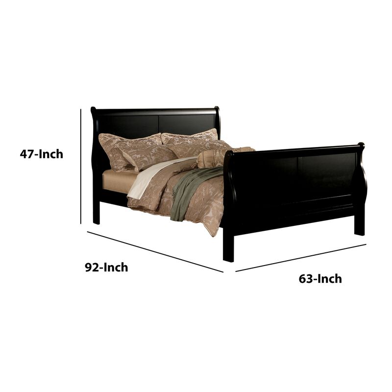 Louis Philippe III Queen Bed, Black-Benzara