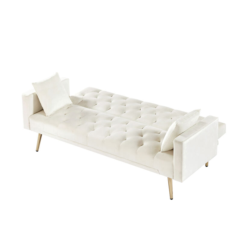 Cream White Convertible Folding Futon Sofa Bed, Sleeper Sofa Couch for Compact Living Space.