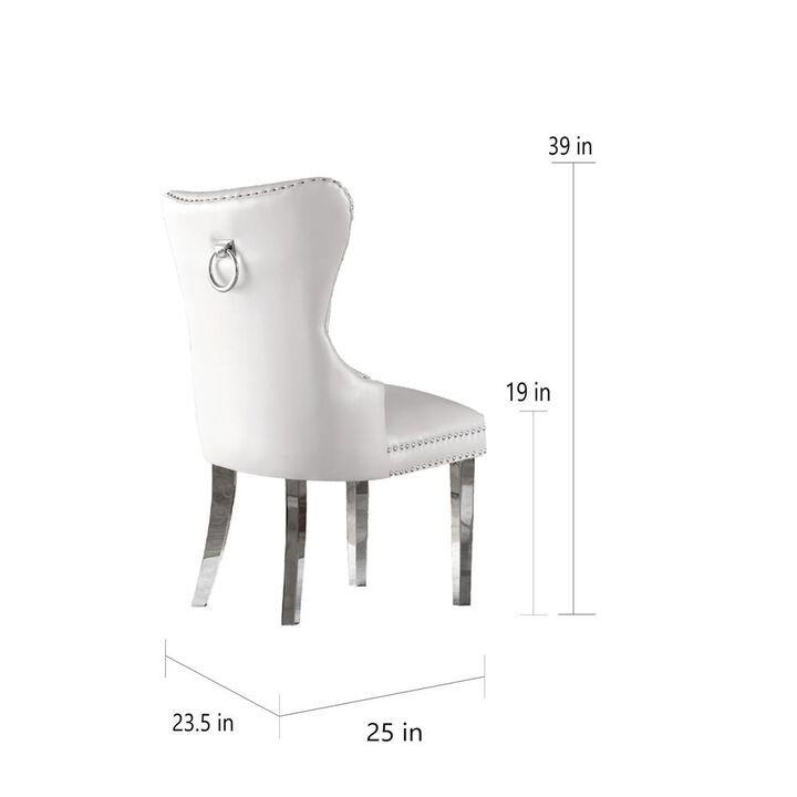 Best Quality Furniture White Faux Leather Tufted Dining Side Chairs, Stainless Steel Legs - Set Of 2