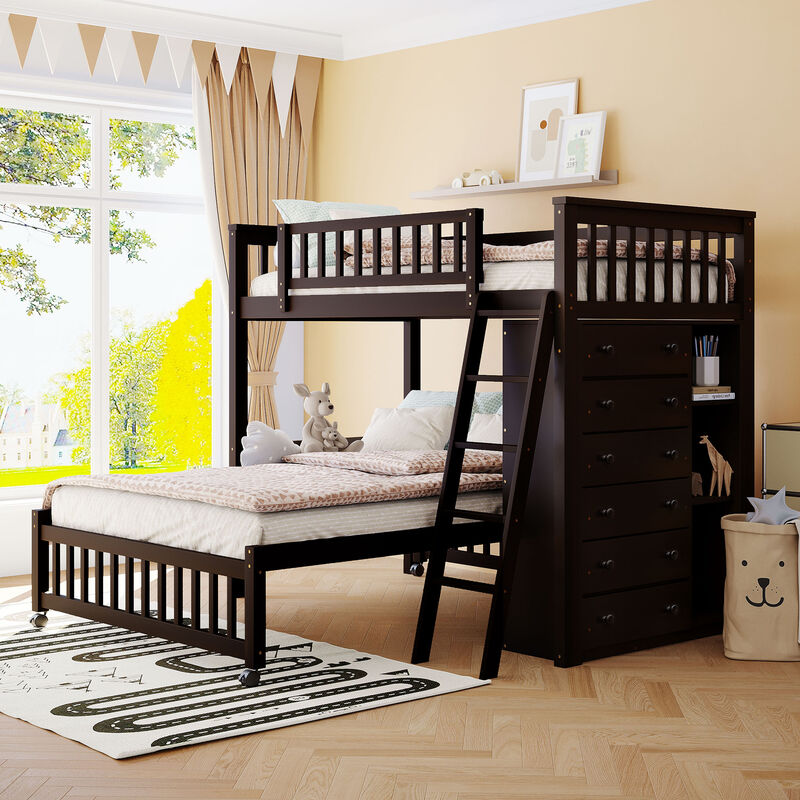 Merax Wooden Bunk Bed with 6 Drawers