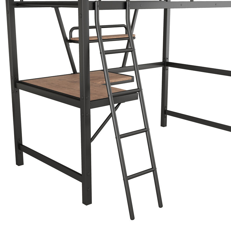 Merax Metal Frame Loft Bed with Desk and Shelf