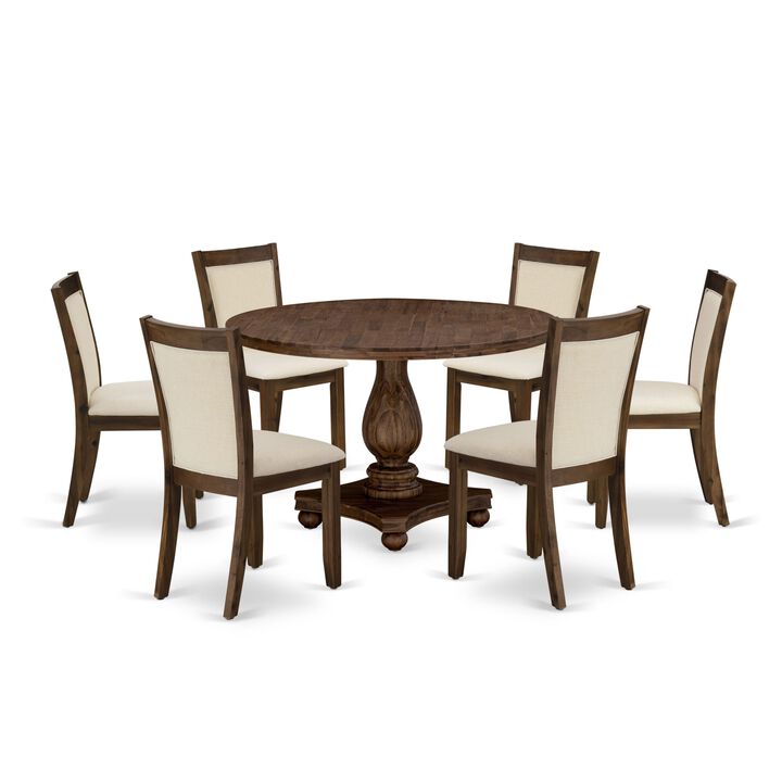 East West Furniture East West Furniture I2MZ7-NN-32 7-Piece Dining Set - A Beautiful Wooden Table and 6 Beautiful Light Beige Linen Fabric Dining Chairs with Stylish High Back (Sand Blasting Antique Walnut Finish)
