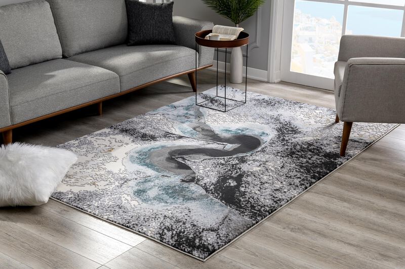 Oasis Modern Abstract River Grey Blue Indoor Area Rug