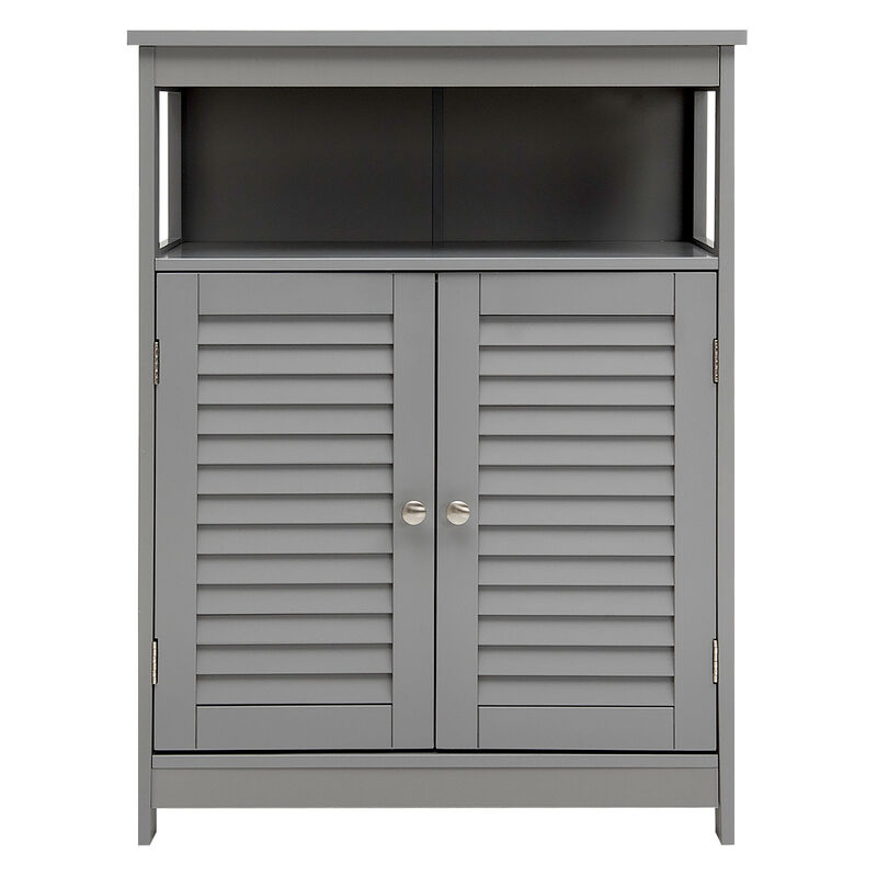 Costway Bathroom Storage Wood Floor Cabinet with Double Shutter Door Gray