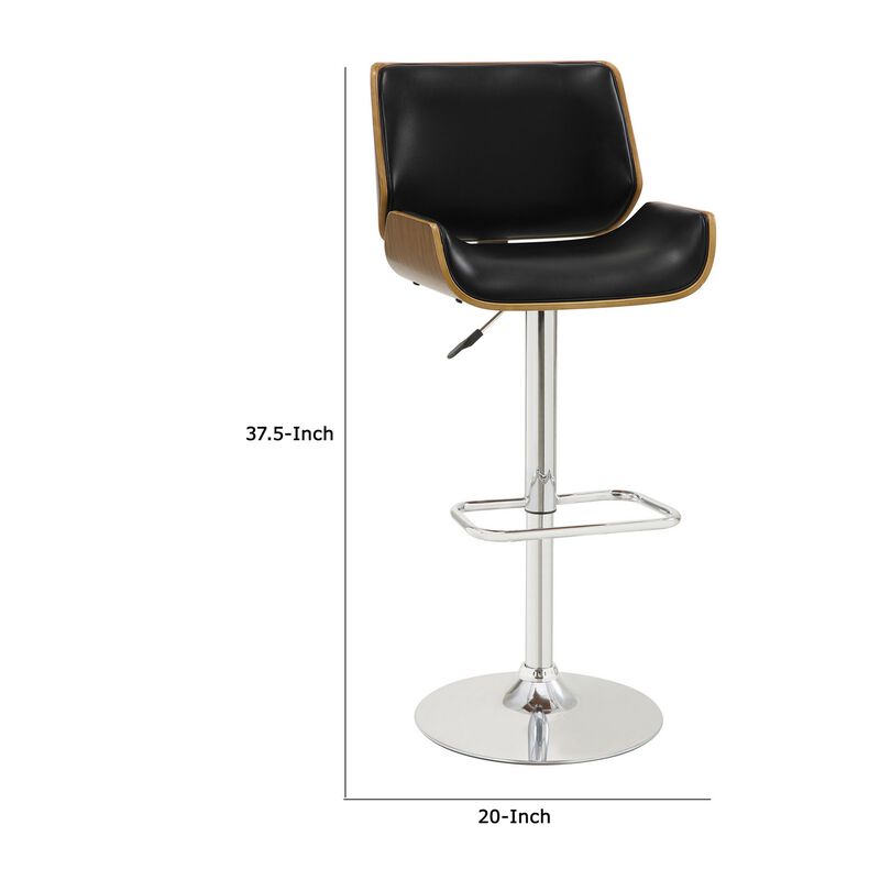 Contemporary Small Back Adjustable Bar Height Stool, Black & Walnut-Benzara