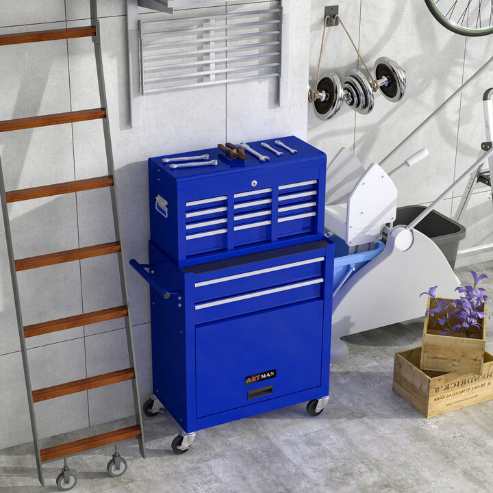 High Capacity Rolling Tool Chest with Wheels and Drawers, 8-Drawer Tool Storage Cabinet-BLUE