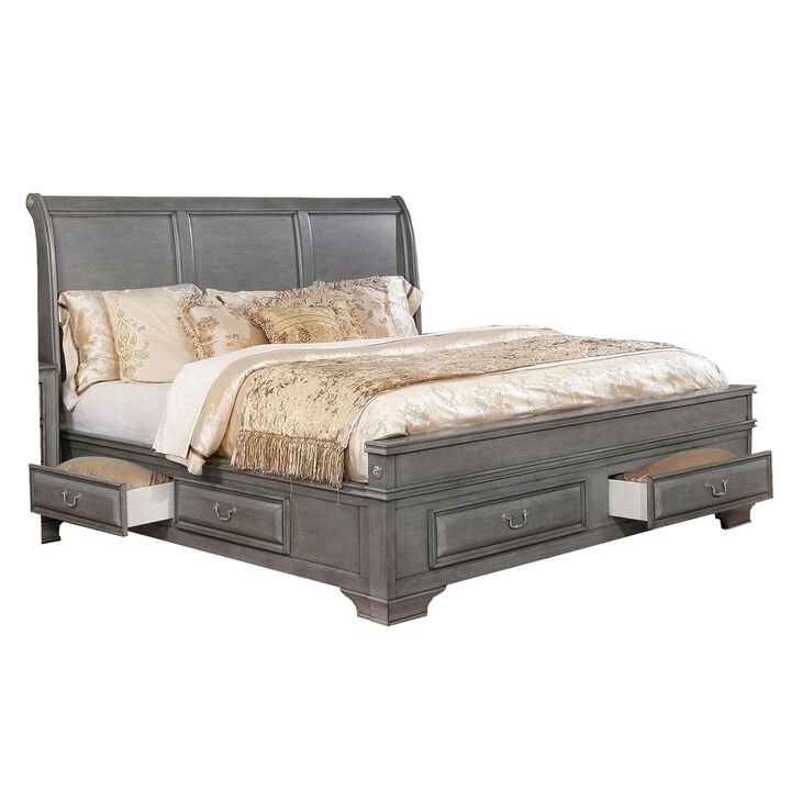Wooden Queen Size Bed with Spacious Storage Drawers, Gray-Benzara