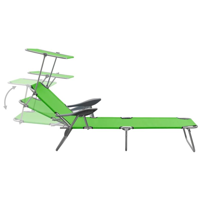 vidaXL Modern Sun Lounger with Adjustable Canopy, Portable Day Bed, Foldable Beach Bed, All-Weather Powder-Coated Steel, Green