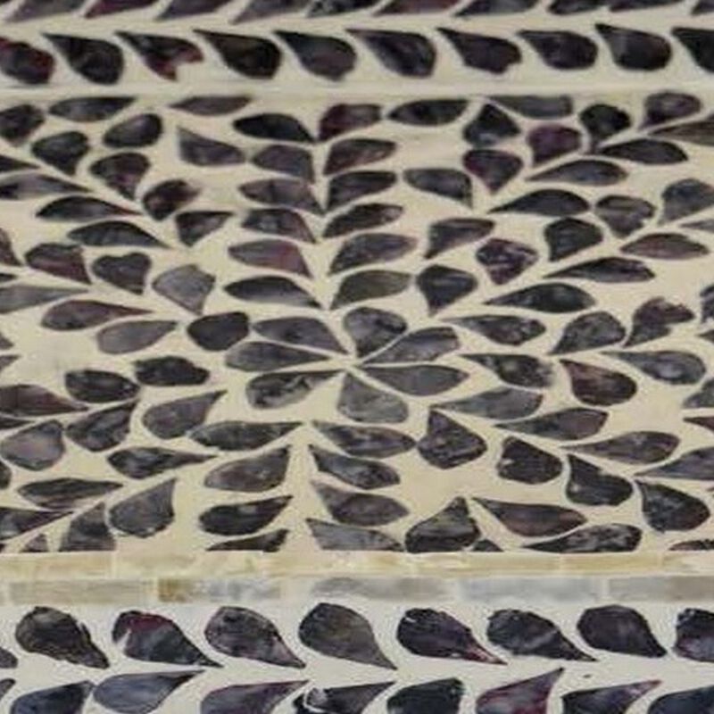 18 Inch Decorative Serving Tray, Rectangular Fern Pattern Purple White Wood - Benzara