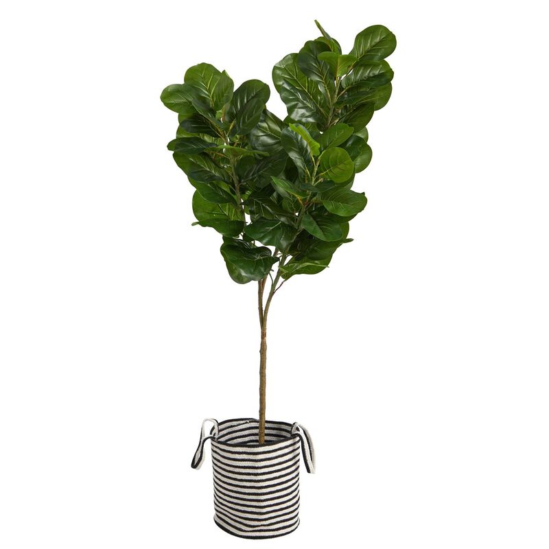 Nearly Natural 6-ft Fiddle Leaf Fig Artificial Tree in Natural Jute Planter