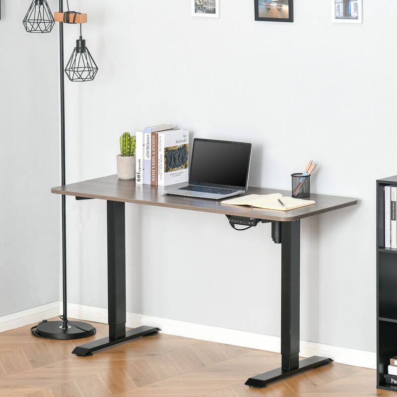 Height Adjustable Standing Desk with Control Panel, Electric Standing Desk with Anti-Collision System, Height Adjustable Desk, Teak/Black