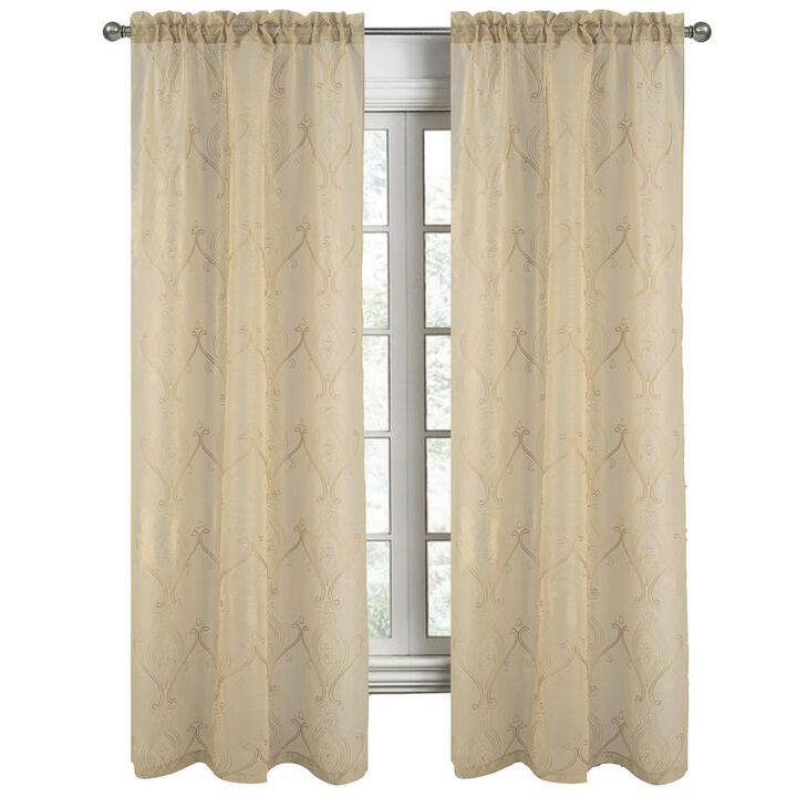 RT Designers Collection Pearl Emb Metallic Doily Rod Pocket Room Darkening Window Curtain Panel for Bedroom 54" x 95" Taupe