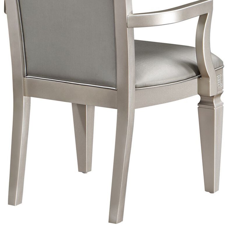 Scott 23 Inch Dining Armchair Set of 2, Gray Faux Leather and Taupe Wood - Benzara