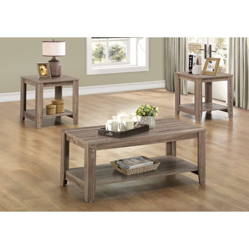 Monarch Specialties I 7914P Table Set, 3pcs Set, Coffee, End, Side, Accent, Living Room, Laminate, Brown, Transitional