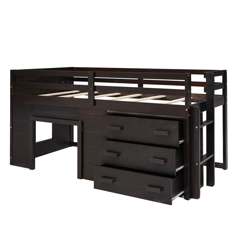 Twin Size Loft Bed with Cabinet and Shelf - Gray