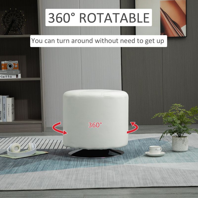 360A� Swivel Foot Stool, Round Tufted PU Ottoman with Thick Sponge Padding & Solid Steel Base, White