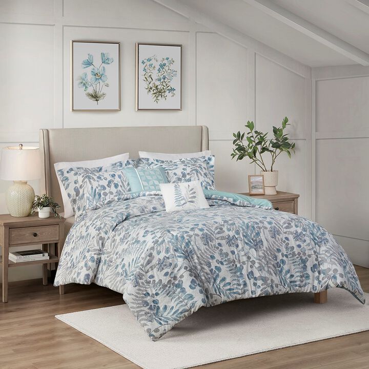 Gracie Mills Rice Coastal Bliss 5-Piece Seersucker Comforter Ensemble with Coordinating Throw Pillows