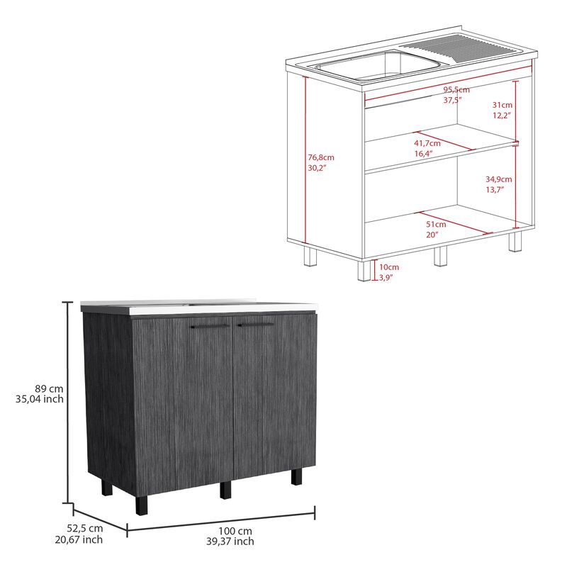 Napoles 2 Utility Sink with Cabinet, Stainless Steel Countertop, Interior Shelf-Smokey Oak