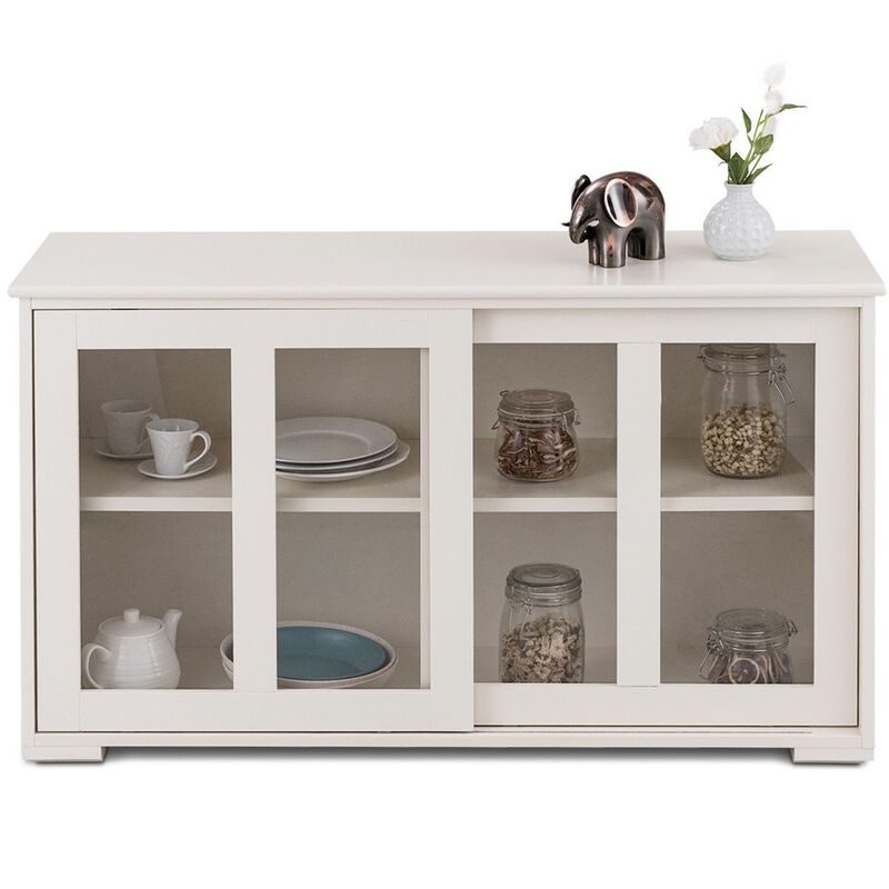 Hivvago Modern Cream White Wood Buffet Sideboard Cabinet with Glass Sliding Door