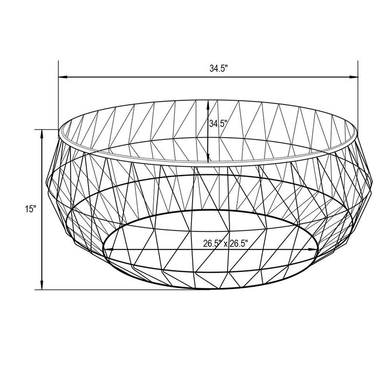 LeisureMod Malibu Modern Round Glass Top Coffee Table With Metal Base