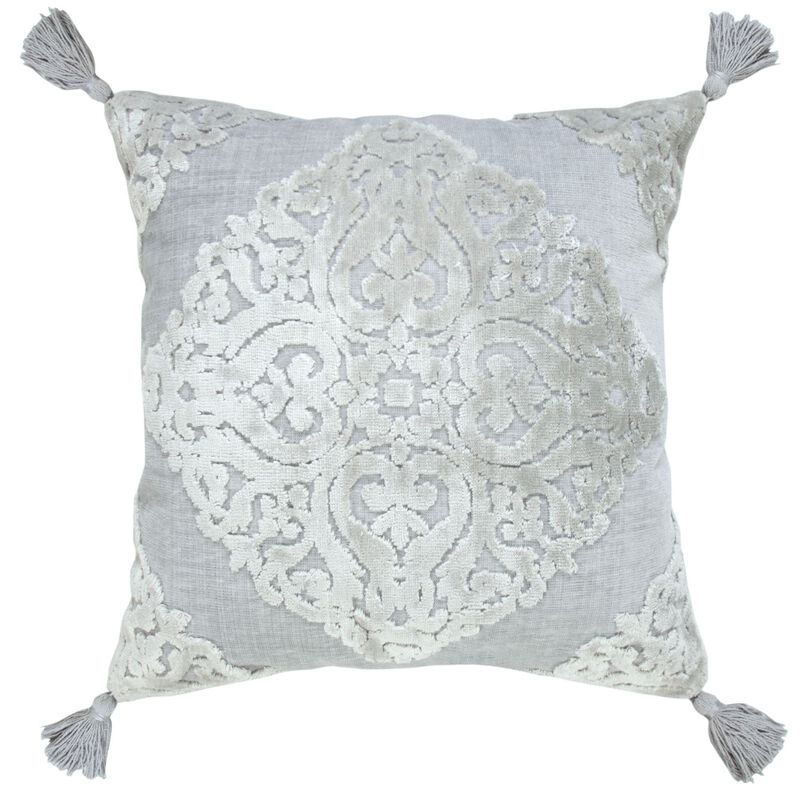 20" Silver Gray Textured Medallion Square Throw Pillow