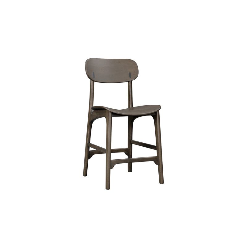 Seln 24 Inch Counter Stool Chair, Curved Seat, Open Back, Dark Gray Wood - Benzara