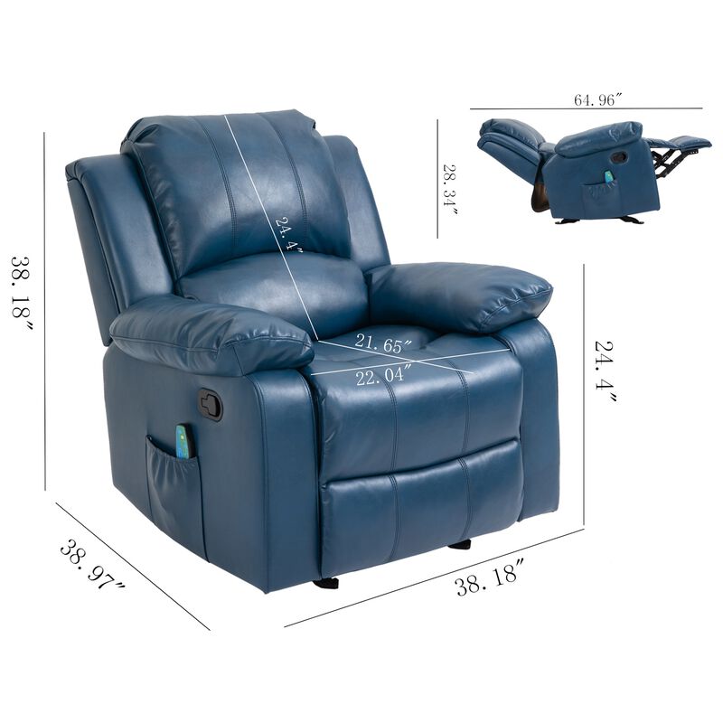 MONDAWE Tall Heavy Duty Faux Leather 8-Point Massage Glider Recliner with Remote Control and Side Pocket