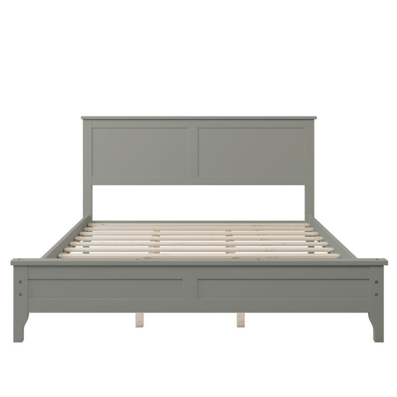 Modern Gray Solid Wood Queen Platform Bed