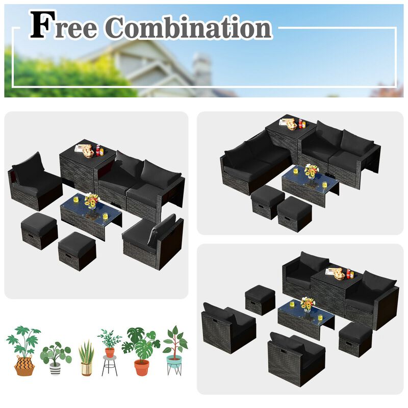 8 Pieces Patio Rattan Storage Table Furniture Set