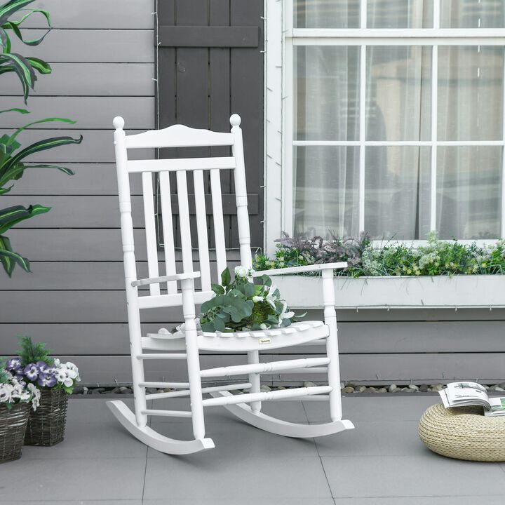 White Traditional Wooden High-Back Rocking Chair: for Porch, Indoor/Outdoor