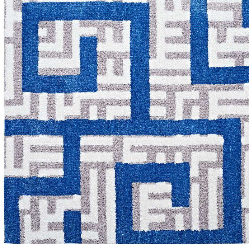 Nahia Geometric Maze 5x8 Area Rug - Ivory, Light Gray and Blue
