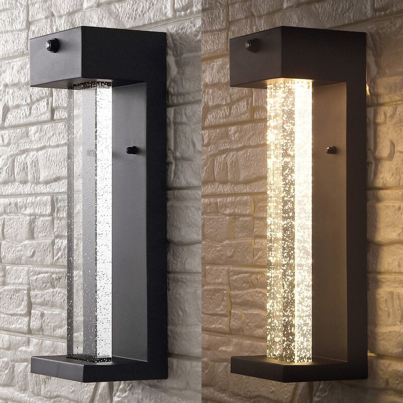 Miranda 1-Light Modern Industrial Iron/Seeded Glass with Dusk-to-Dawn Sensor Integrated LED Outdoor Sconce