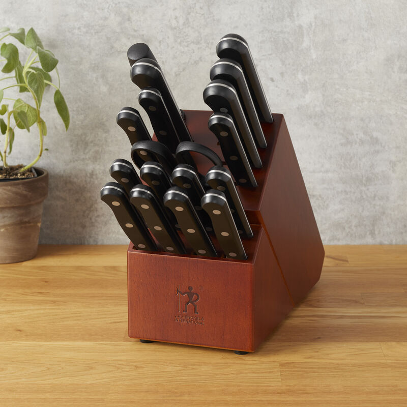 HENCKELS Razor-Sharp Solution 18-pc Knife Set with Block, Chef Knife, Steak Knife, Utility Knife, Dark Brown, Stainless Steel, German Engineered Informed by 100+ Years of Mastery