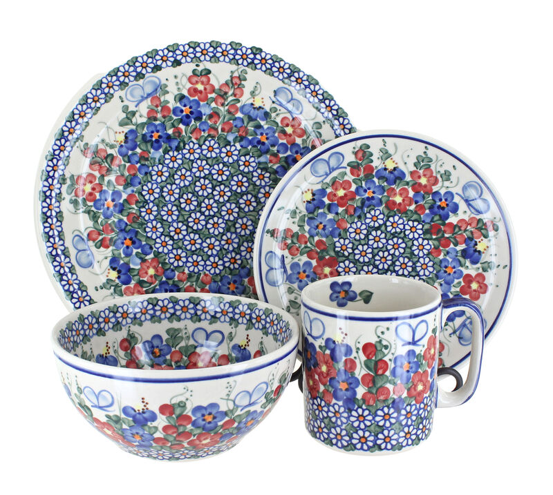 Blue Rose Polish Pottery Melanie 4 Piece Place Setting - Service for 1