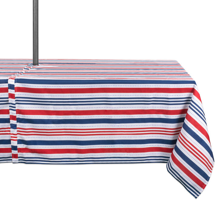 Red and Blue Patriotic Striped Rectangular Tablecloth with Zipper 60� x 84�