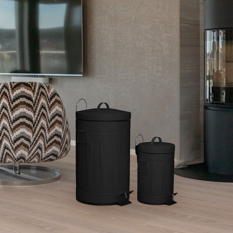 3+12 Liter New York Style Round Trash Can Combo Black