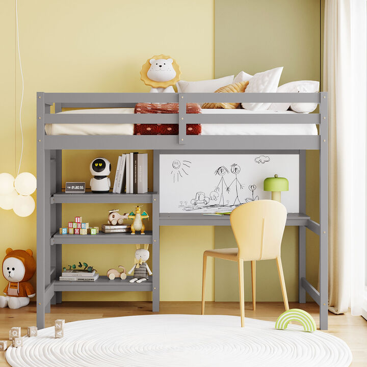 Merax Wooden Loft Bed with Desk and Writing Board