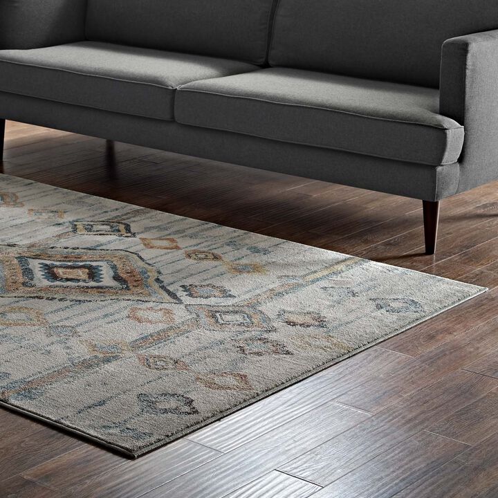 Jenica Distressed Moroccan Tribal Abstract Diamond 8x10 Area Rug - Silver Blue, Beige and Brown