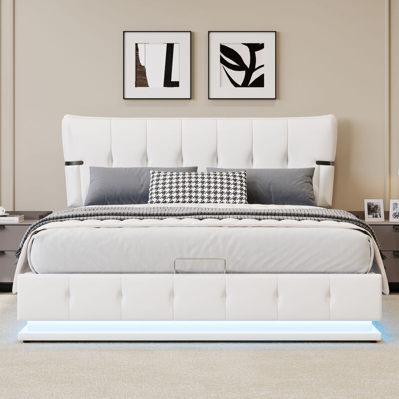 Merax Hydraulic Storage PU Platform Bed