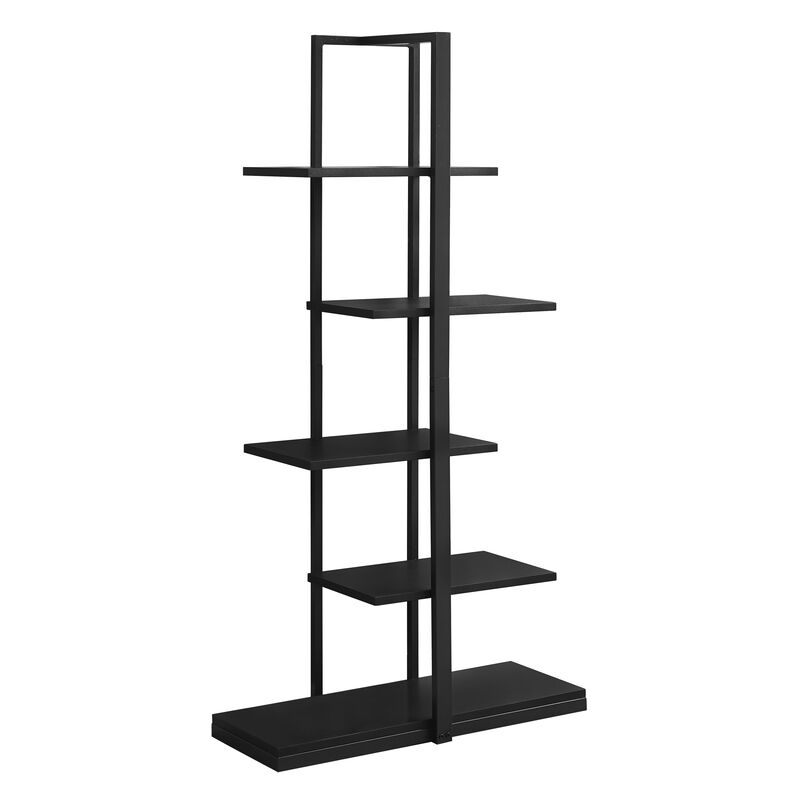 Monarch Specialties I 7231 Bookshelf, Bookcase, Etagere, 5 Tier, 60"H, Office, Bedroom, Metal, Laminate, Black, Contemporary, Modern