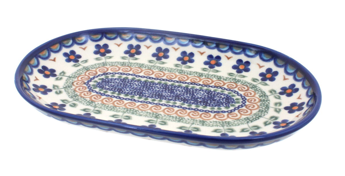 Blue Rose Polish Pottery Poinsettia Small Oval Dish