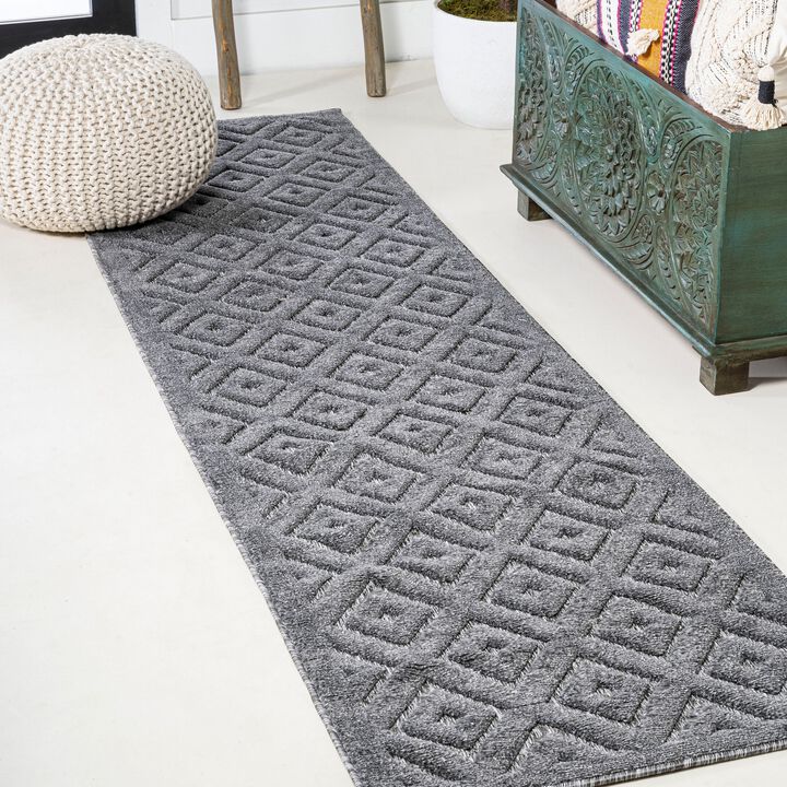 Portmany Neutral Diamond Trellis Indoor/Outdoor Area Rug