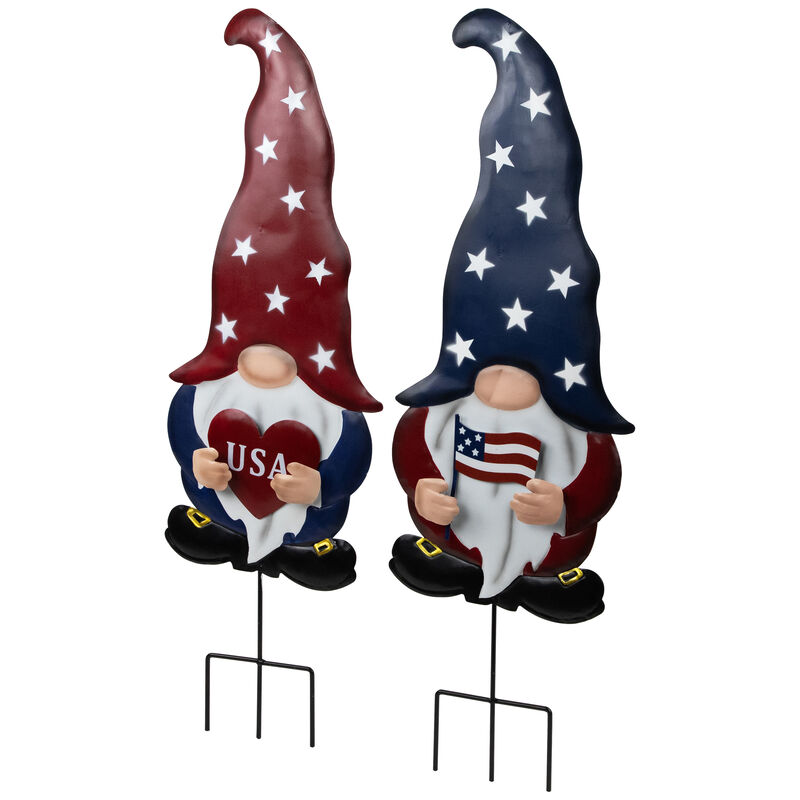 USA Patriotic Gnome Outdoor Garden Stakes - 27.5" - Set of 2