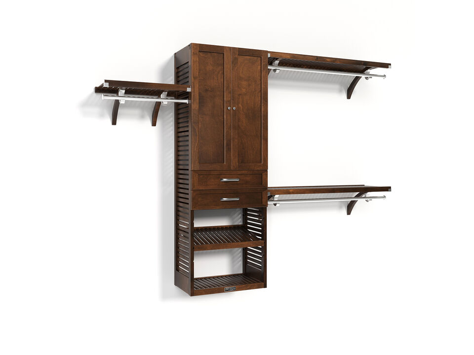 Solid Wood Walk-In Closet Organizer with 2 Shaker Style Drawers and Solid Wood Doors