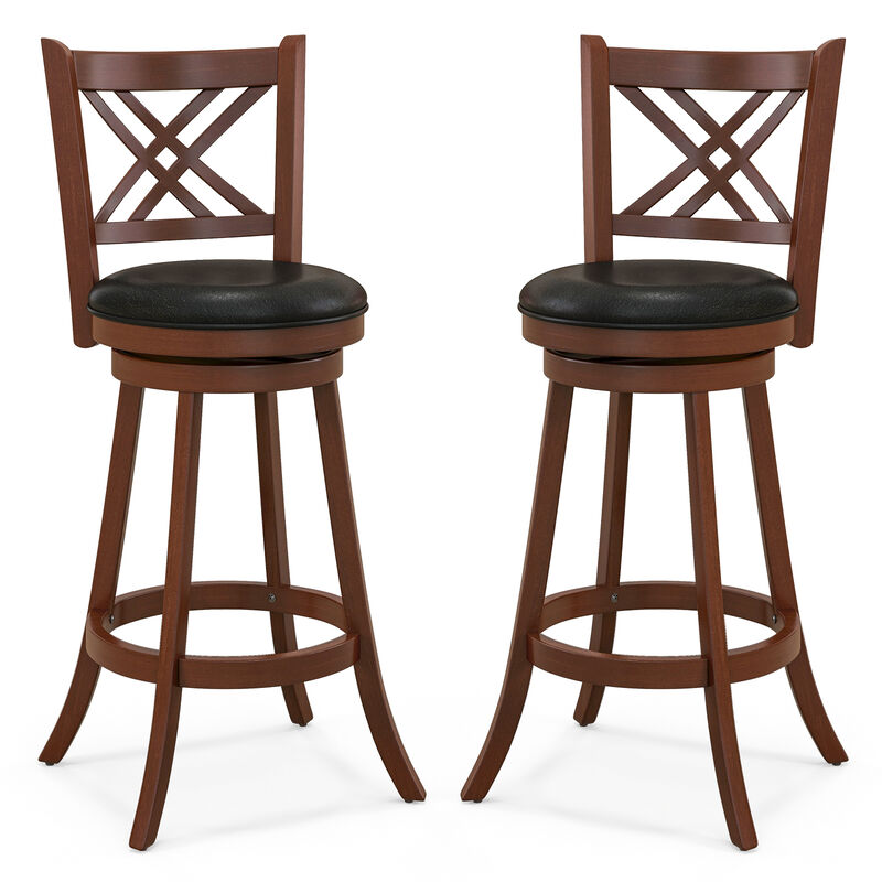 360° Swivel Upholstered Barstools Set of 2 with Back and Footrest